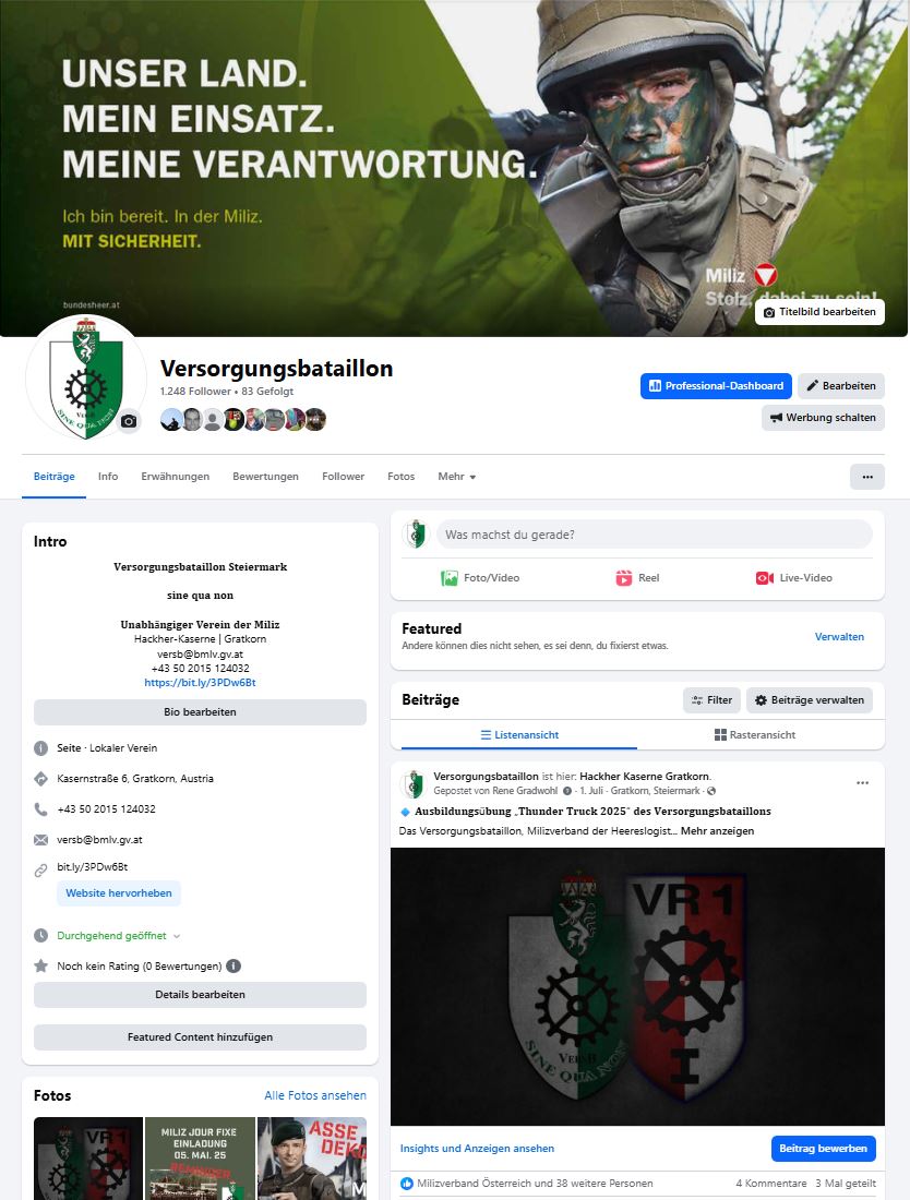 Übersicht von Facebook Social Media Marketing des Versorgungsbataillons